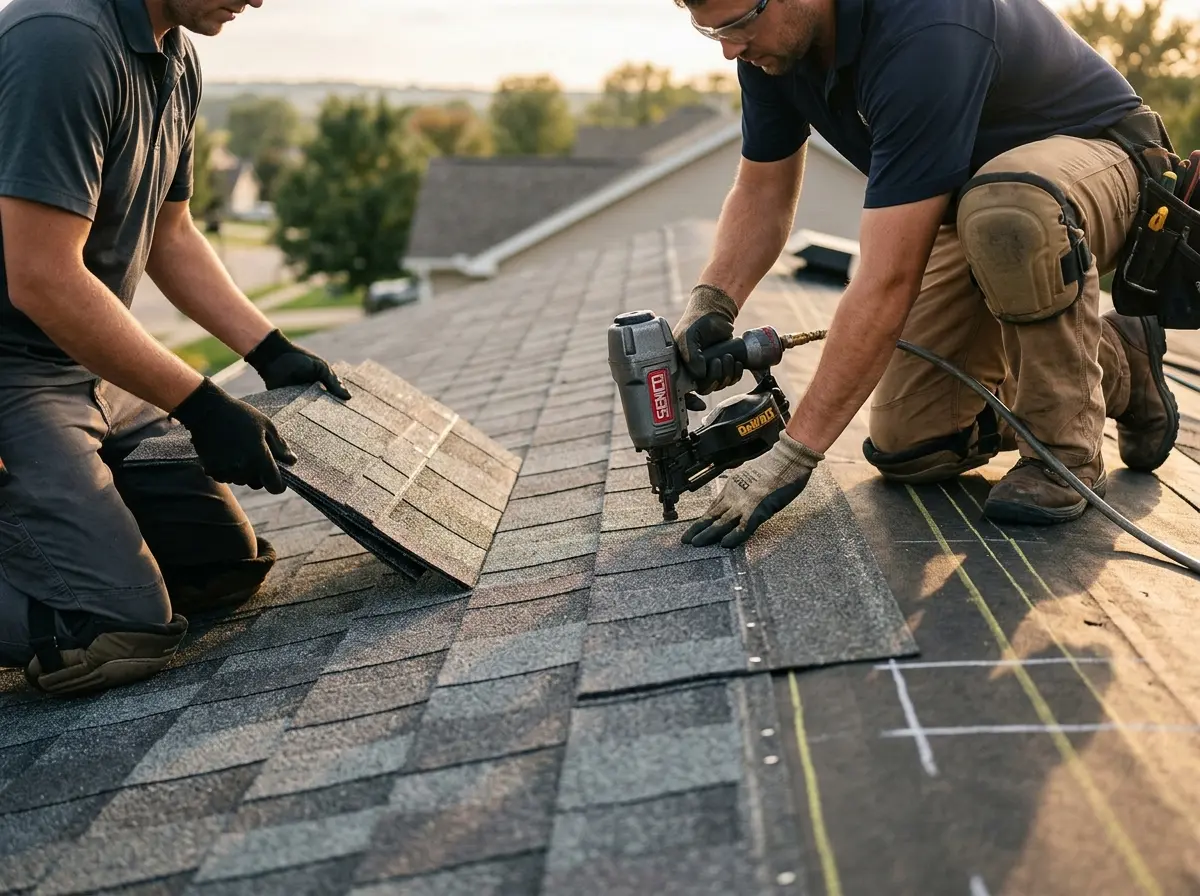 Professional roofer working on a residential roof in Turpin Hills